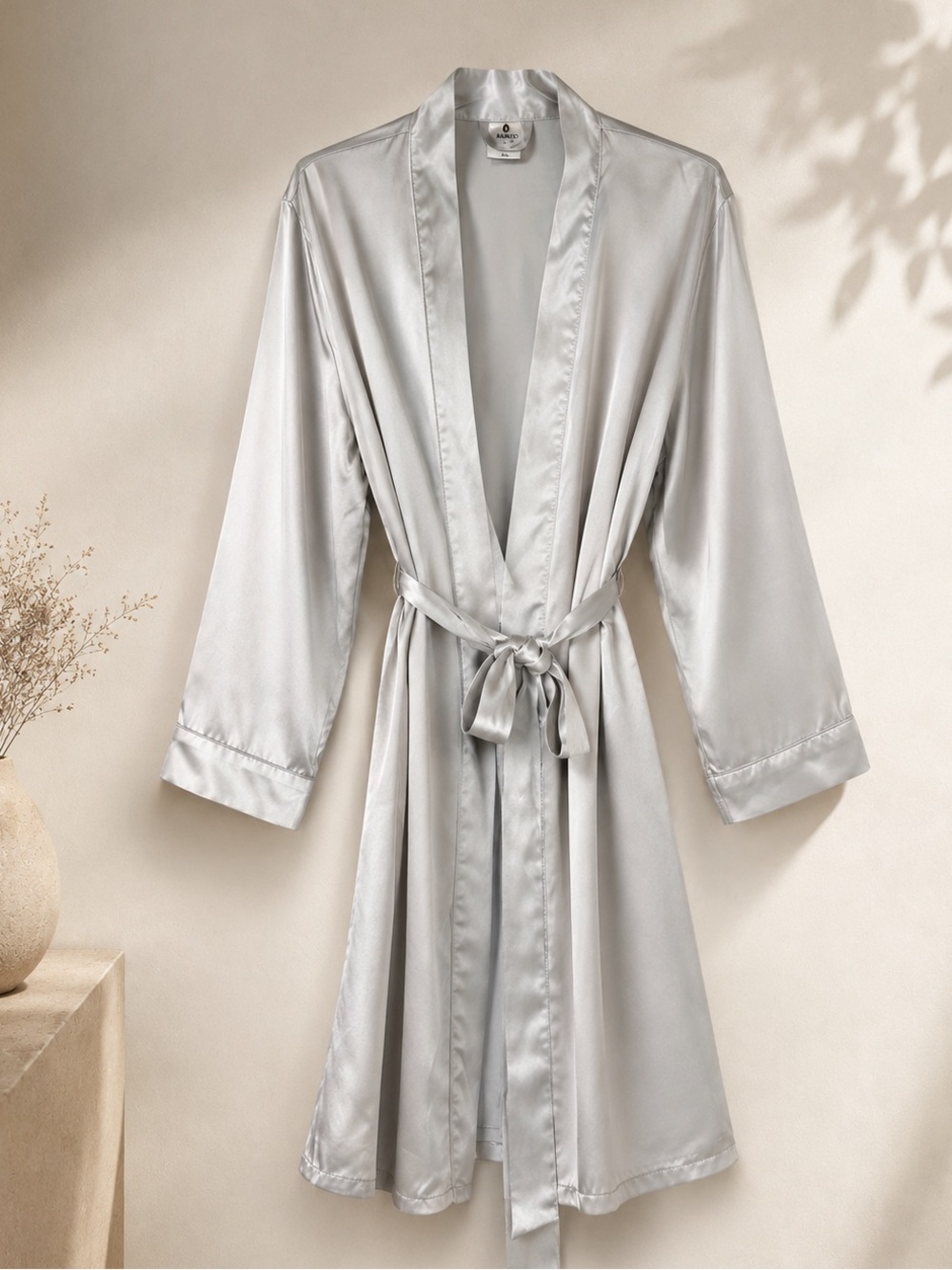 Manito 100% Mulberry Silk Robe – Pearl Silver Luxury Robe | Size M/L |